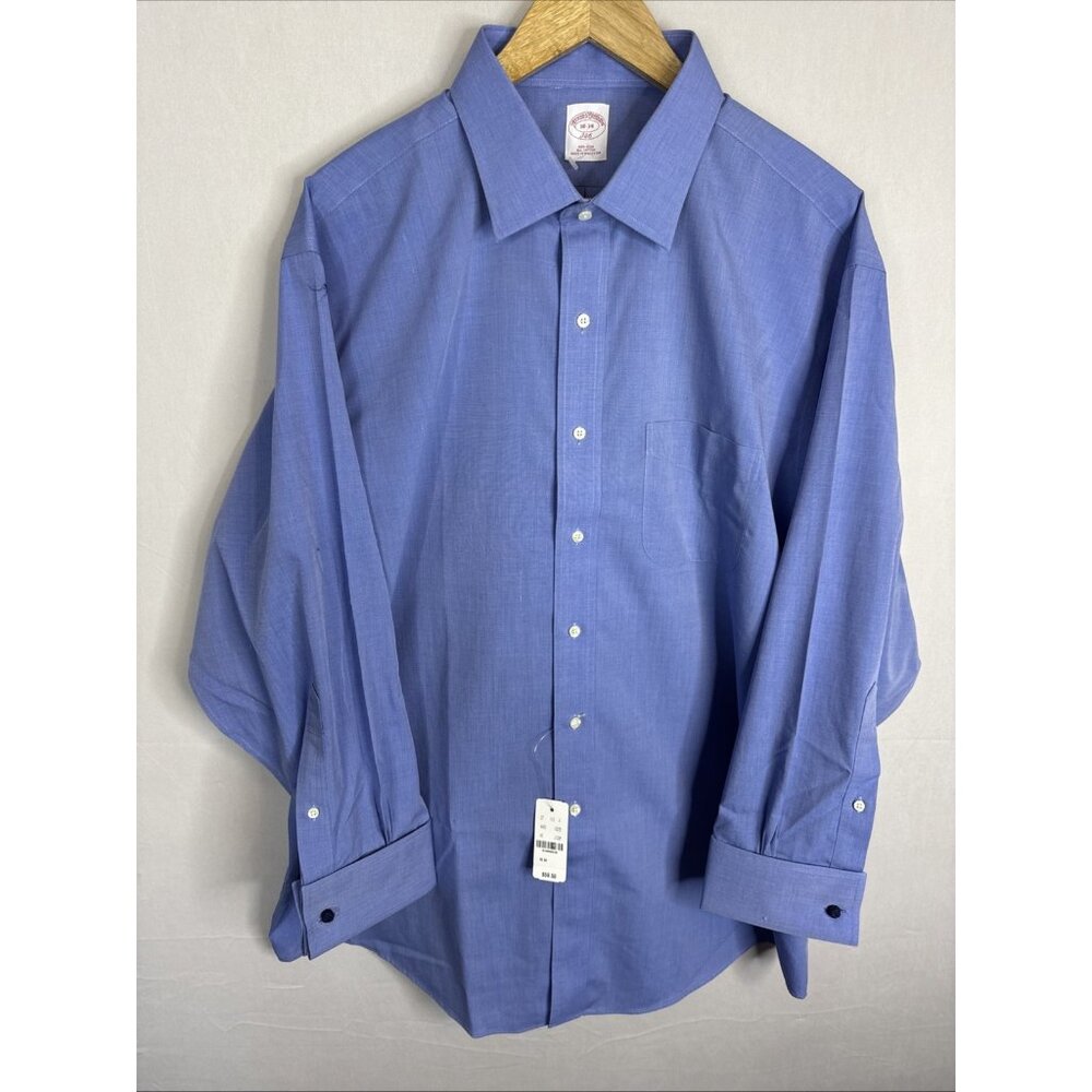 Brooks Brothers‎ 346 Blue Dress Shirt 18-34 Mens L Non Iron French Cuff Cotton